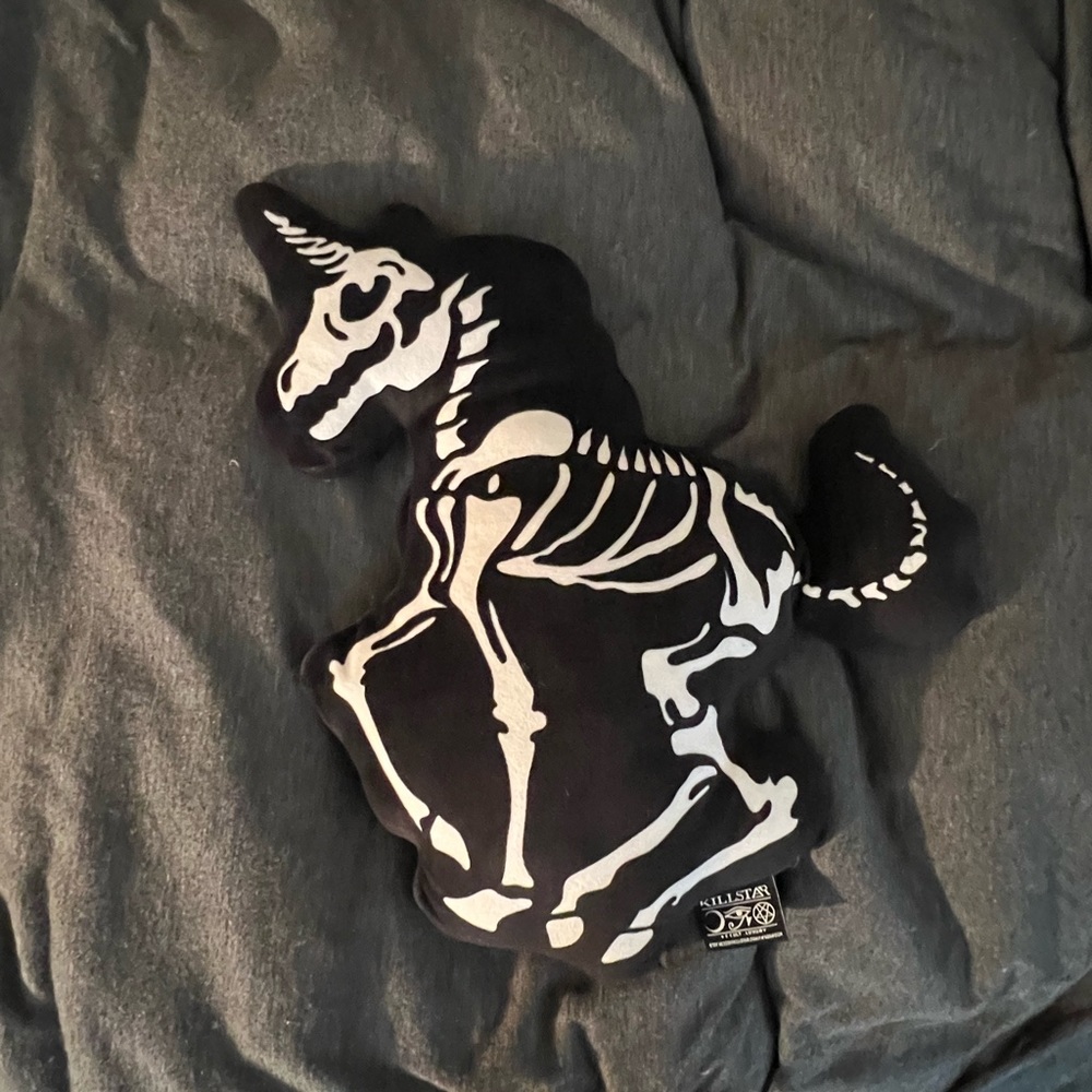 Killstar skeleton unicorn throw pillow